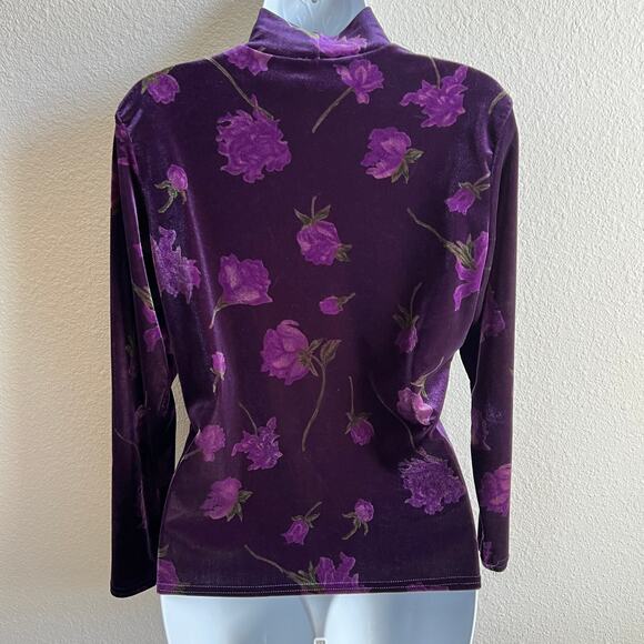 Christie & Jill Vintage Purple Floral Velvet Turtleneck Top Women's S Stretch - Picture 3 of 4